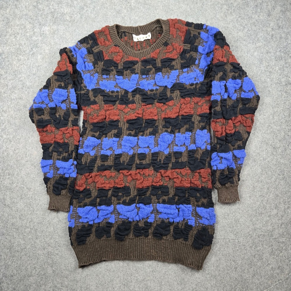 Francouri Sweater Womens Medium Brown Textured 3D Hand Loomed Knit Vintage 90s